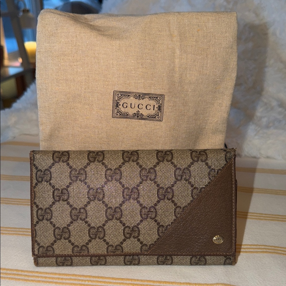 Gucci Beige and Brown GG Coated canvas and Leather Wallet